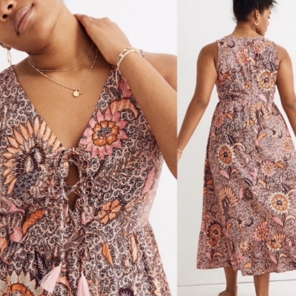 MADEWELL BALI LIGHT PETAL BLOCK PRINT MIDI DRESS - Picture 3 of 3